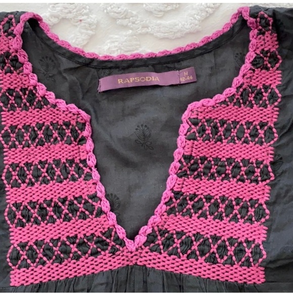Boho Lightweight 🇦🇷Rapsodia brand black and magenta embroidered Long Tunic - Picture 4 of 11
